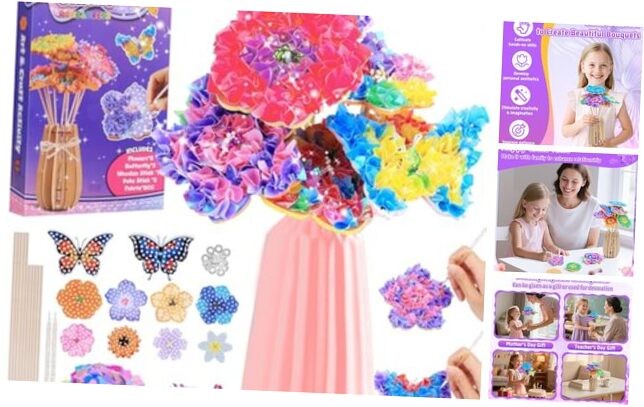 Poke in Flower Art Bouquet Kit - 800+ PCS Fabric Toys - 8 Flowers & 8 Flowers