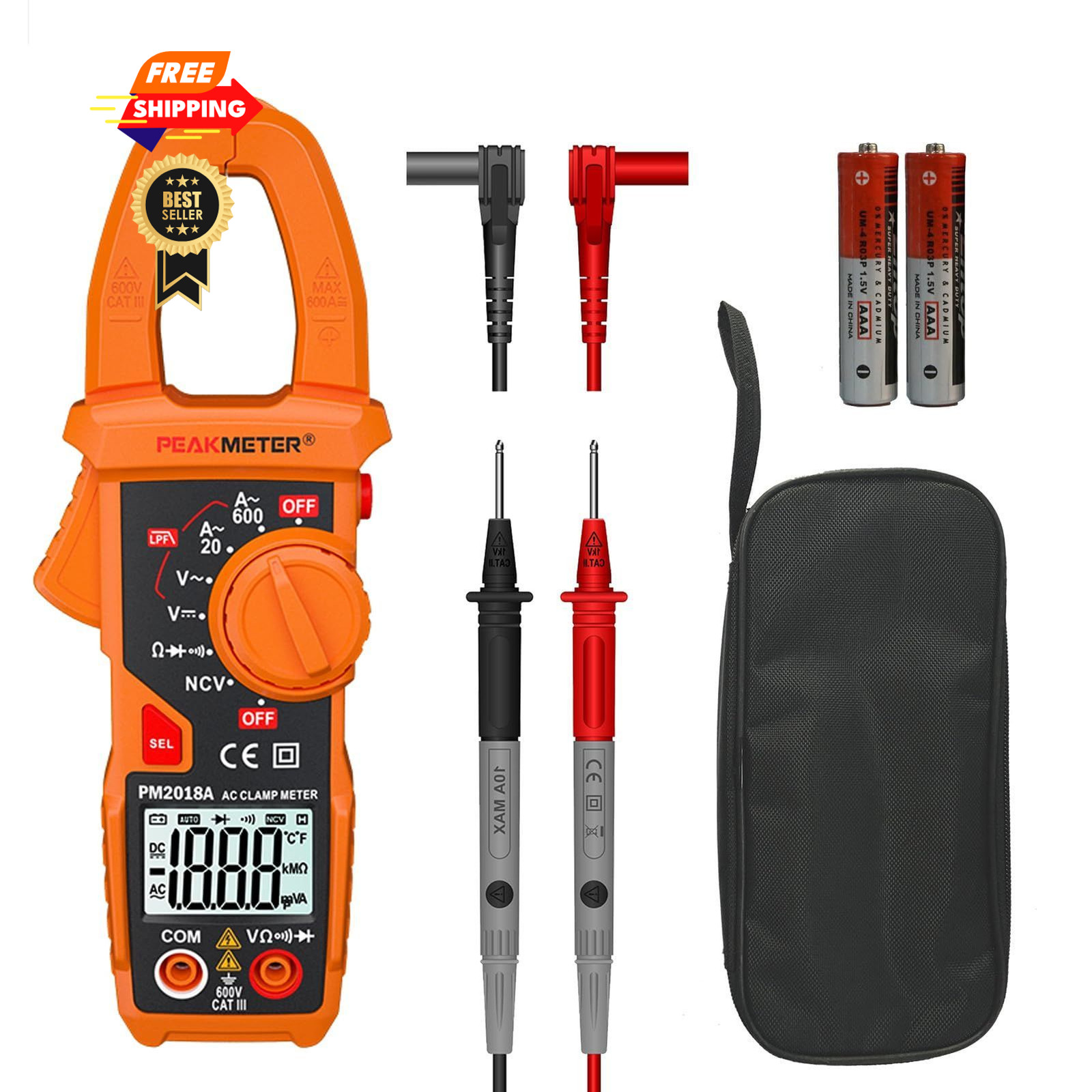Digital Clamp Meter Auto-Ranging Multimeter Amp Voltage Tester Measure Orange