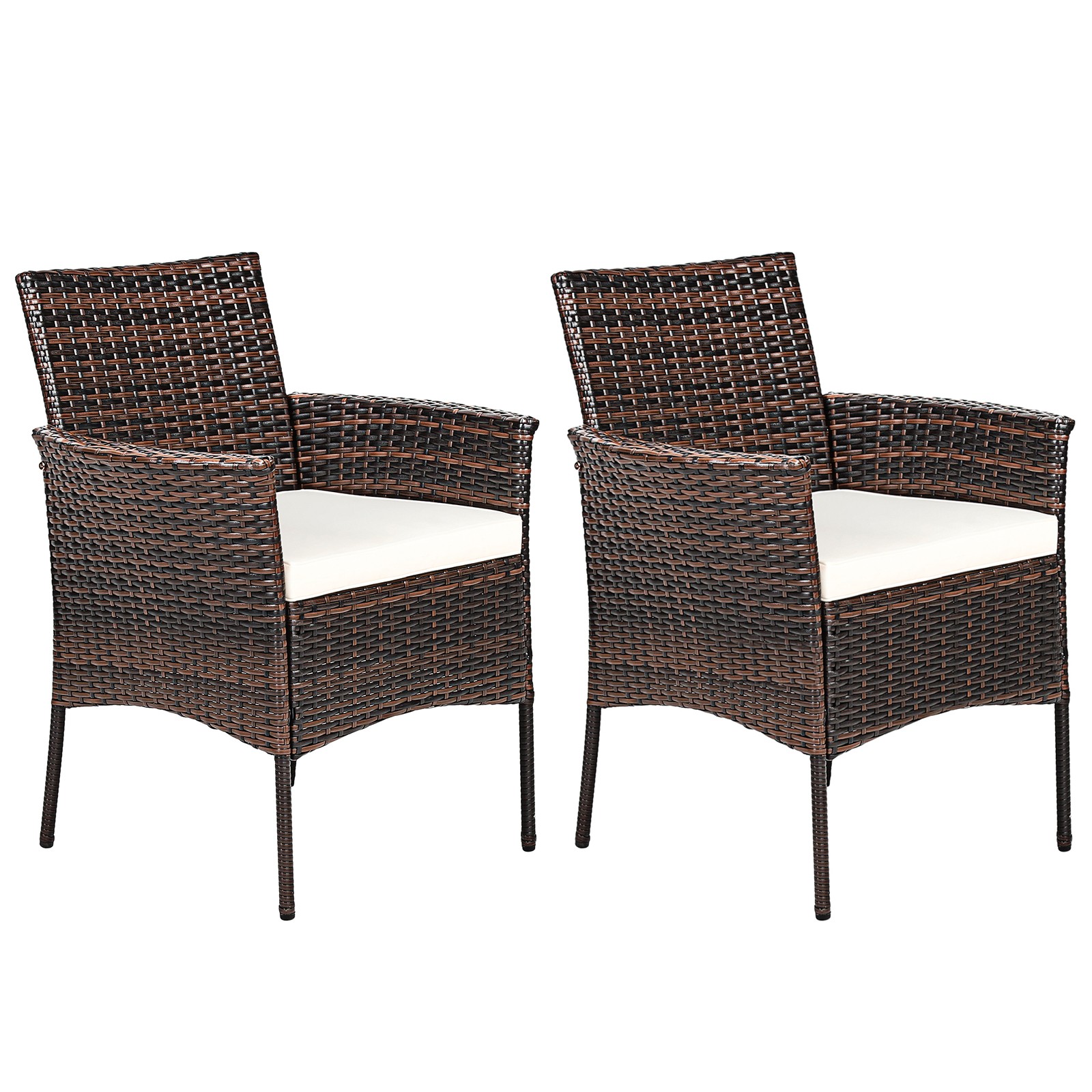 Patiojoy Outdoor 2 PCS Rattan Dining Chair Patio Cushioned Arm Chair w/Zipper