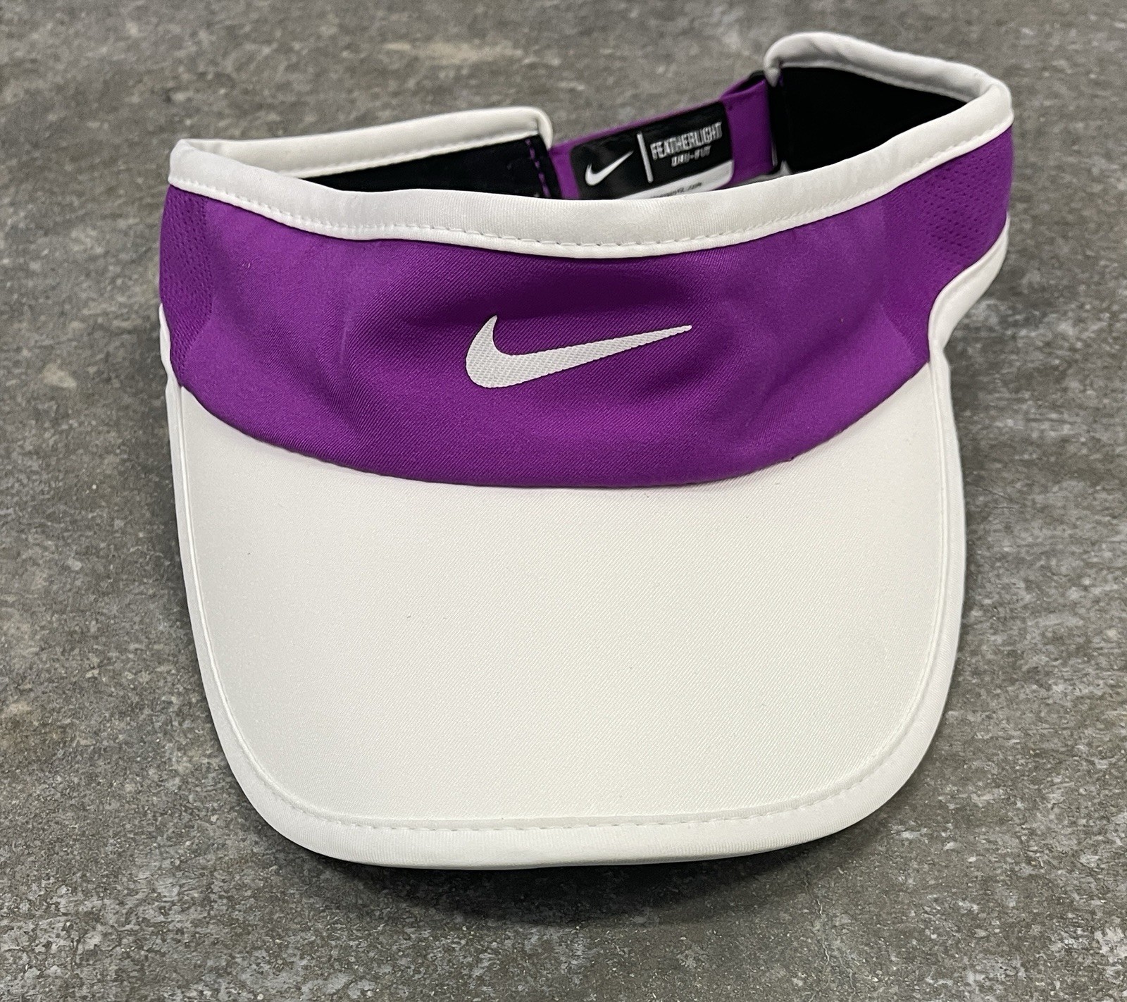 Nike Dri-Fit Featherweight Purple White Swoosh Tennis Running Adjustable Visor