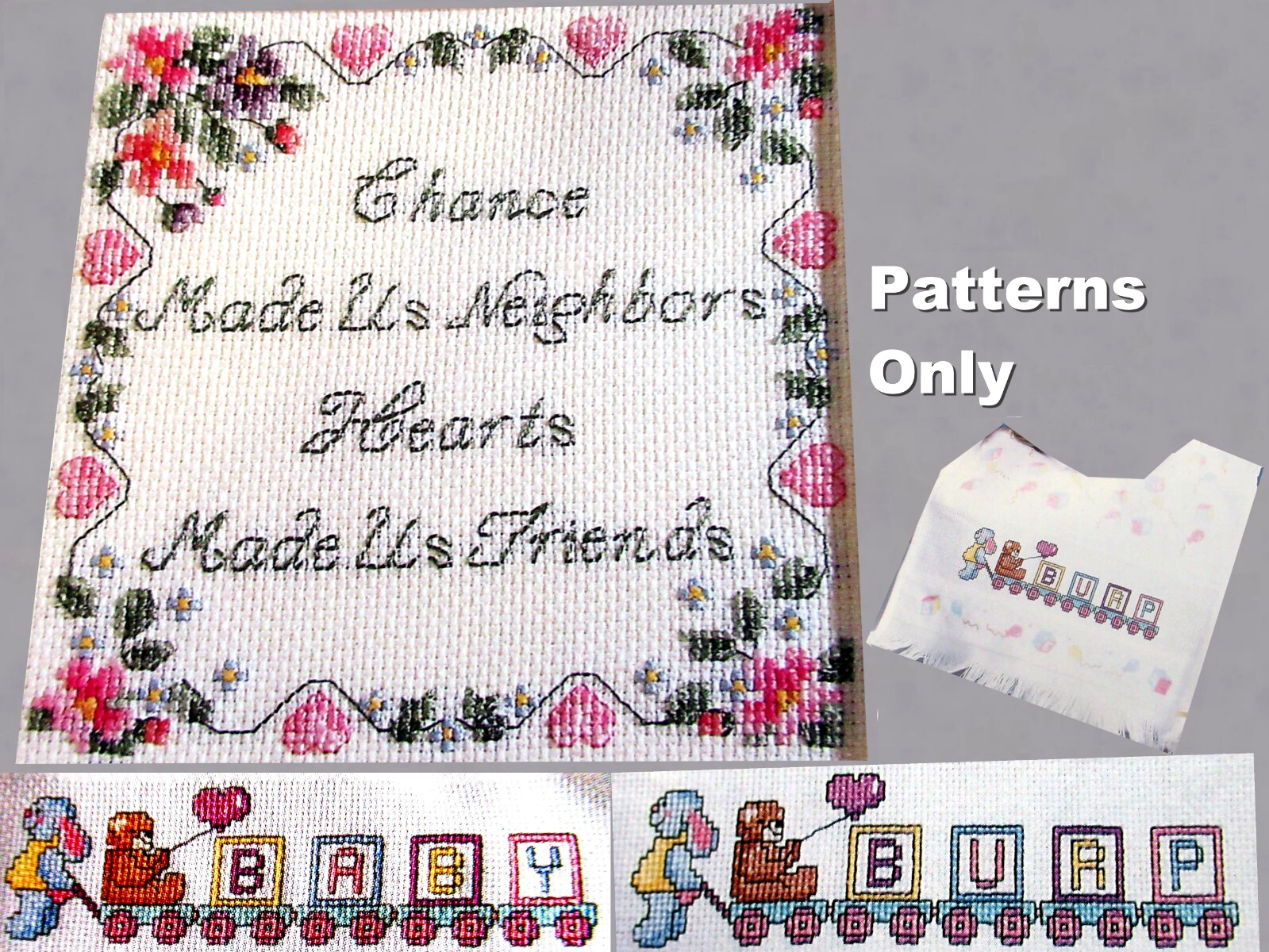 Chance Made Us Neighbors Friends Baby Bib Design CROSS STITCH PATTERNS