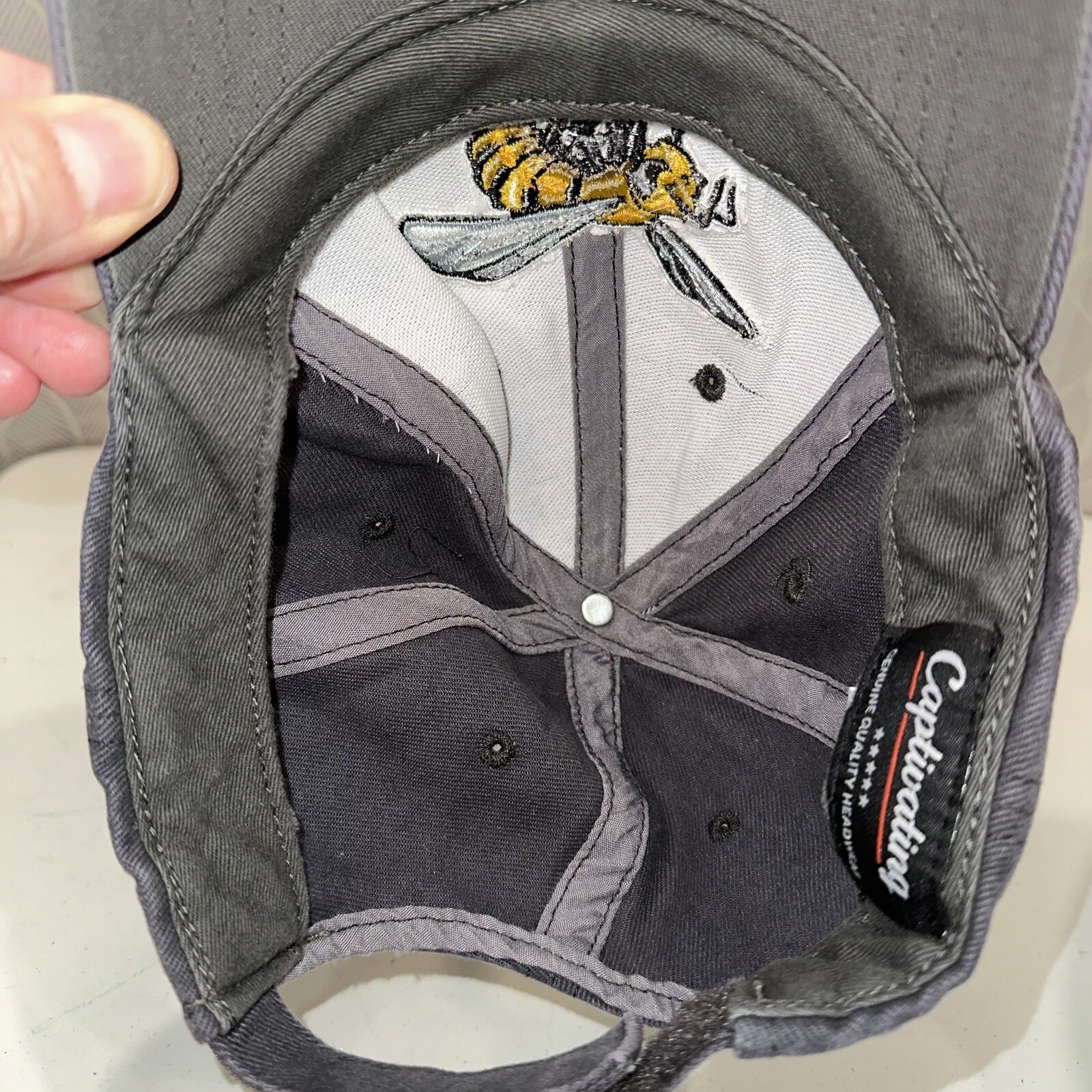 Hornets Gray Hat Cap Embroidered Hornet on Front Cotton