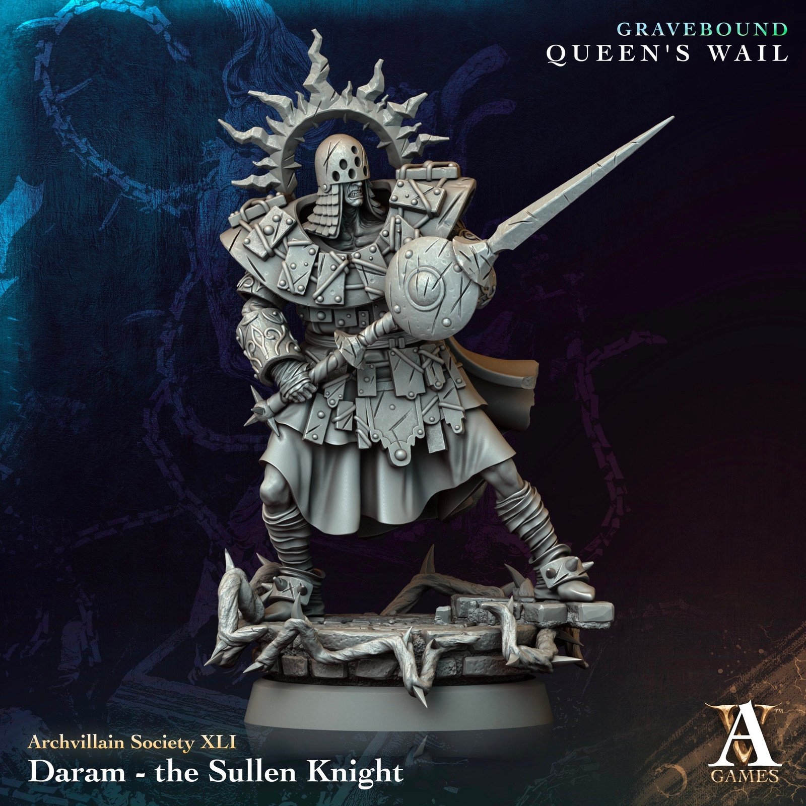 3D Printed Archvillain Games Daram Τhe Sullen Knight Archvillain Society Vol XLI
