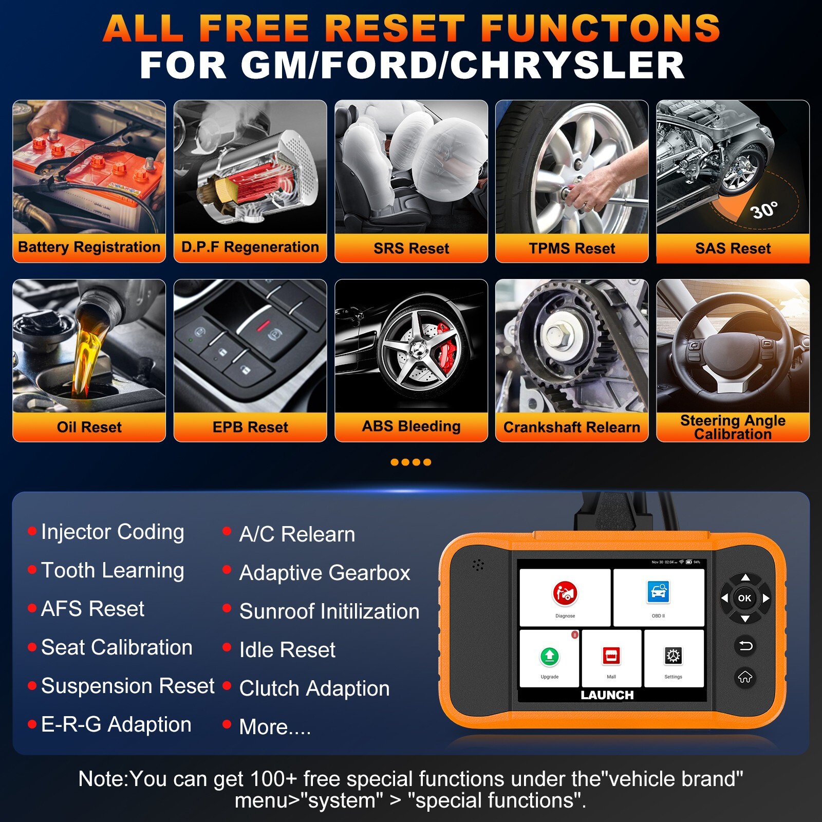 LAUNCH X431 Creader Elite 2.0 FGC Coding Scanner Diagnostic for Ford/GM/Chevy