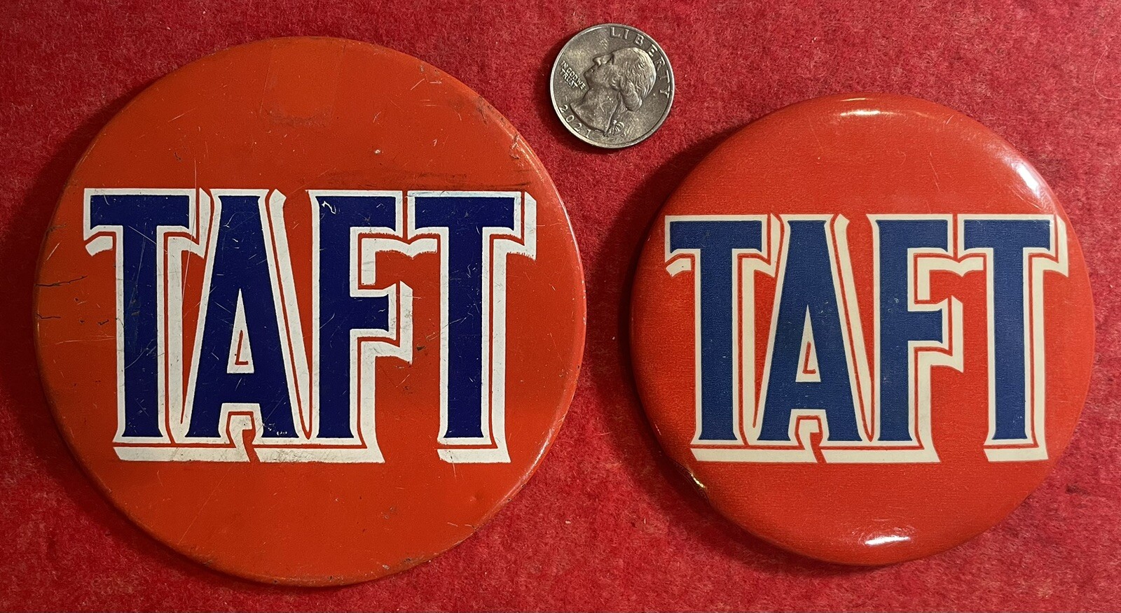 TWO Robert TAFT Hopeful campaign buttons 4 and 3.5 inch 1940, 1944, 1952