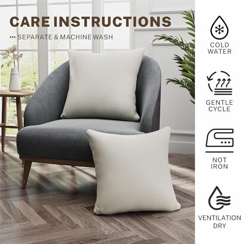 2 Pack Throw Pillows with Inserts Included 18×18 Linen Decorative Pillow Beige