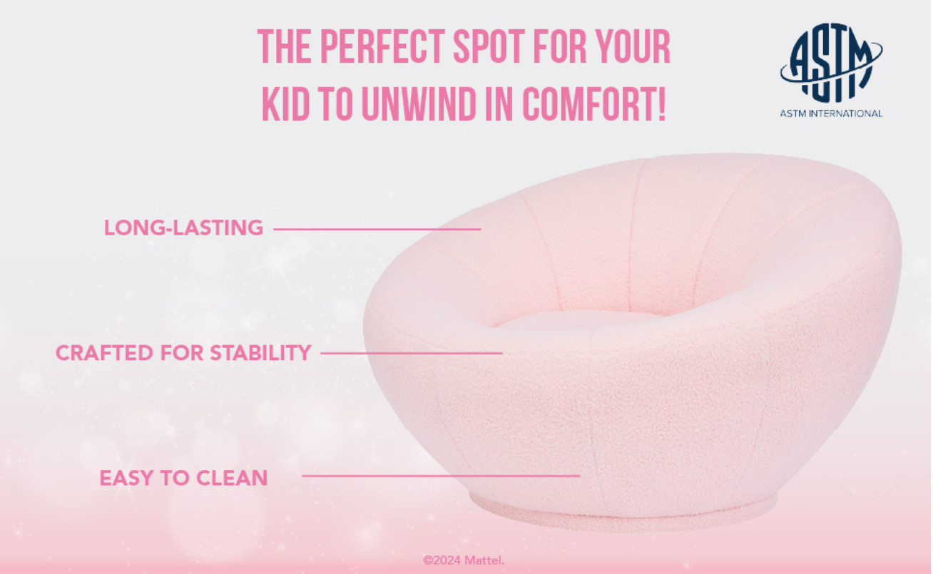 Evolur Barbie x Im Unstoppable Kids Couch, Soft Teddy Velvet Lounge Sofa