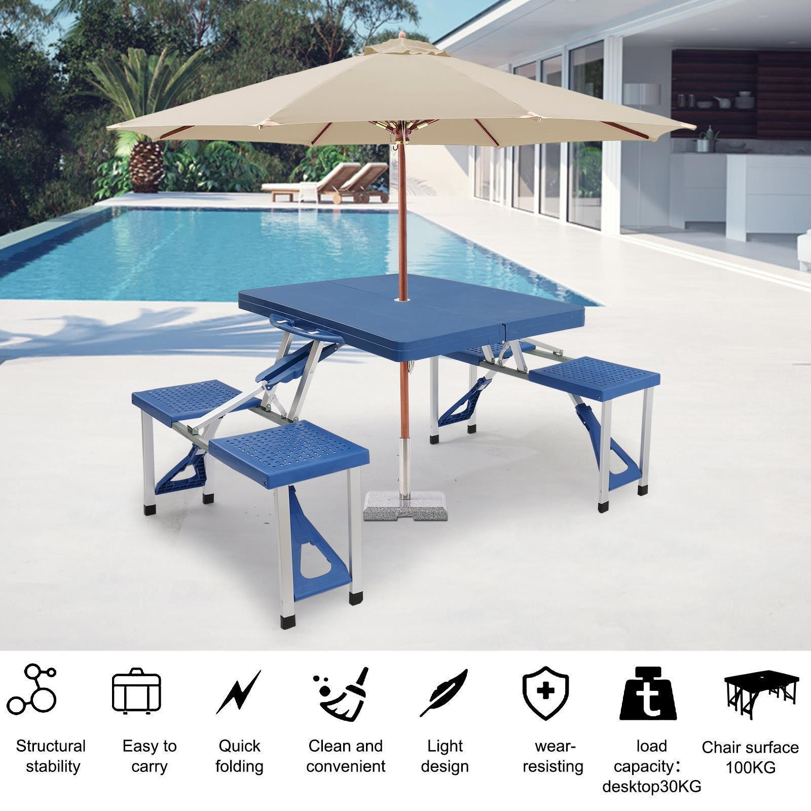 Aluminum Folding Camping Picnic Table With 4 Seats Portable Set Outdoor Garden