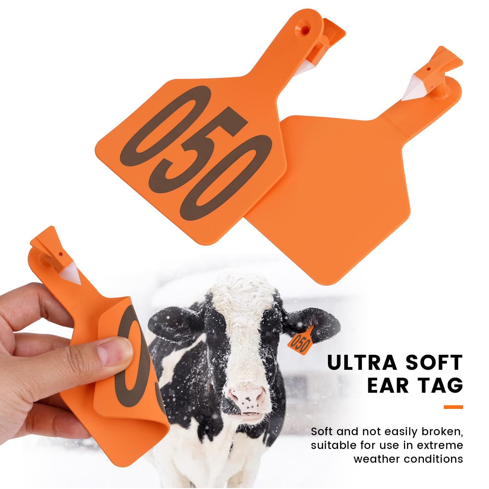 Cattle Ear Tags with 001-050 Numbers Large 1-Piece Z Livestock Ear Tags for C...