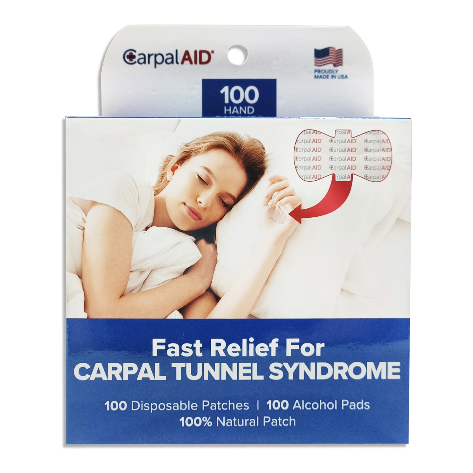 CarpalAid Adhesive Hand-Based Carpal Tunnel Support for Either Hand 100 Ct
