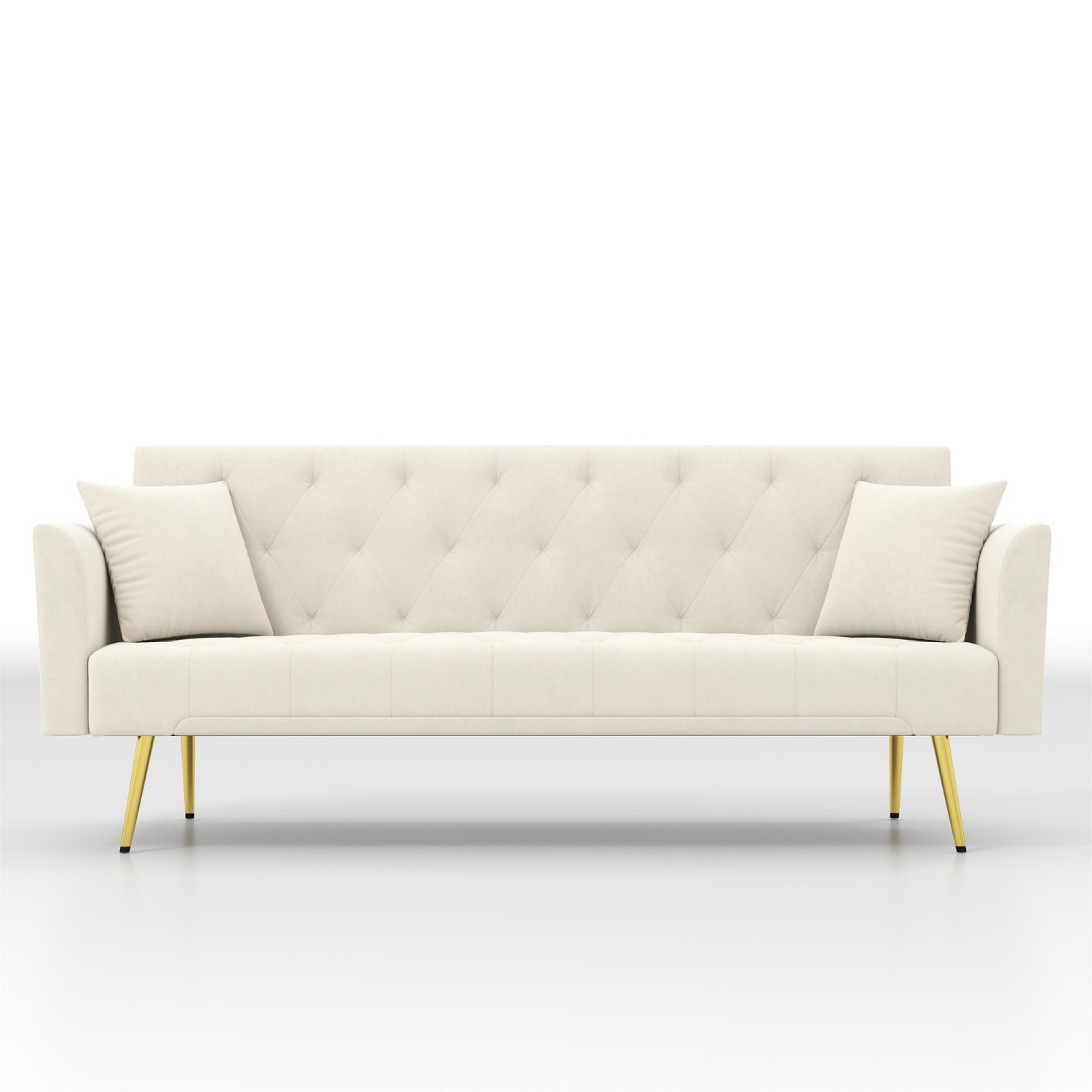 Modern Convertible Foldable Sleeper Sofa Velvet Loveseat Sofa Bed w/ Metal Legs