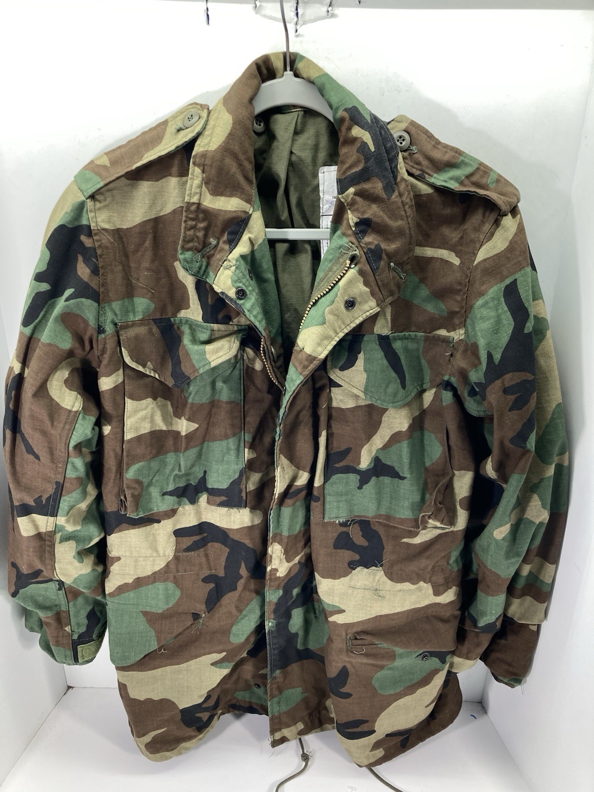 Military Woodland BDU M65 Jacket Men Sz XS Camouflage Camo Full Zip Hunting VTG