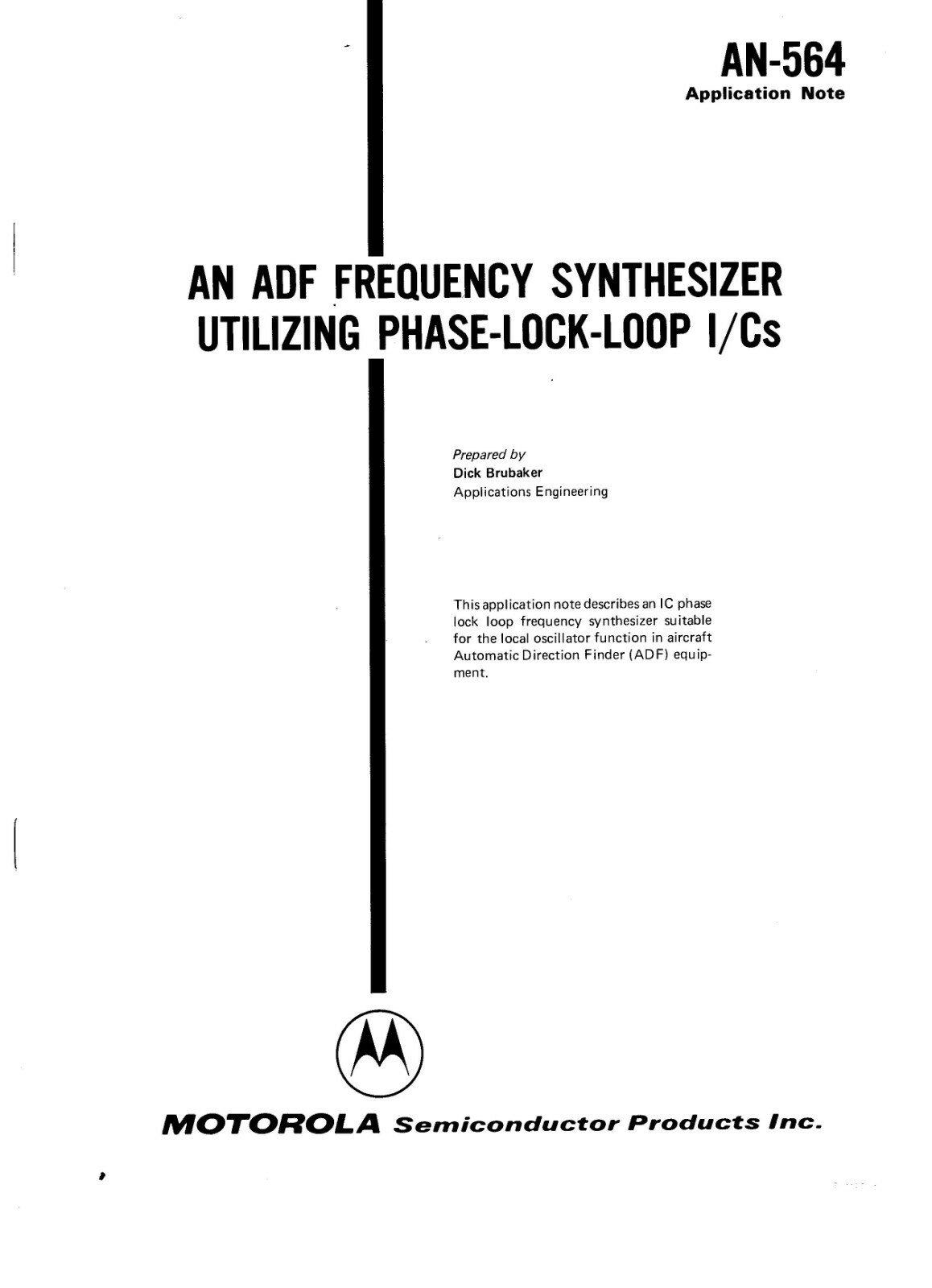 Motorola AN 564 An ADF Frequency Synthesizer Utiling Phase-Lock-Loop I/Cs