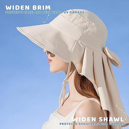 Womens Sun Hat UPF 50+ Wide Brim Gardening Hat with Neck Flap