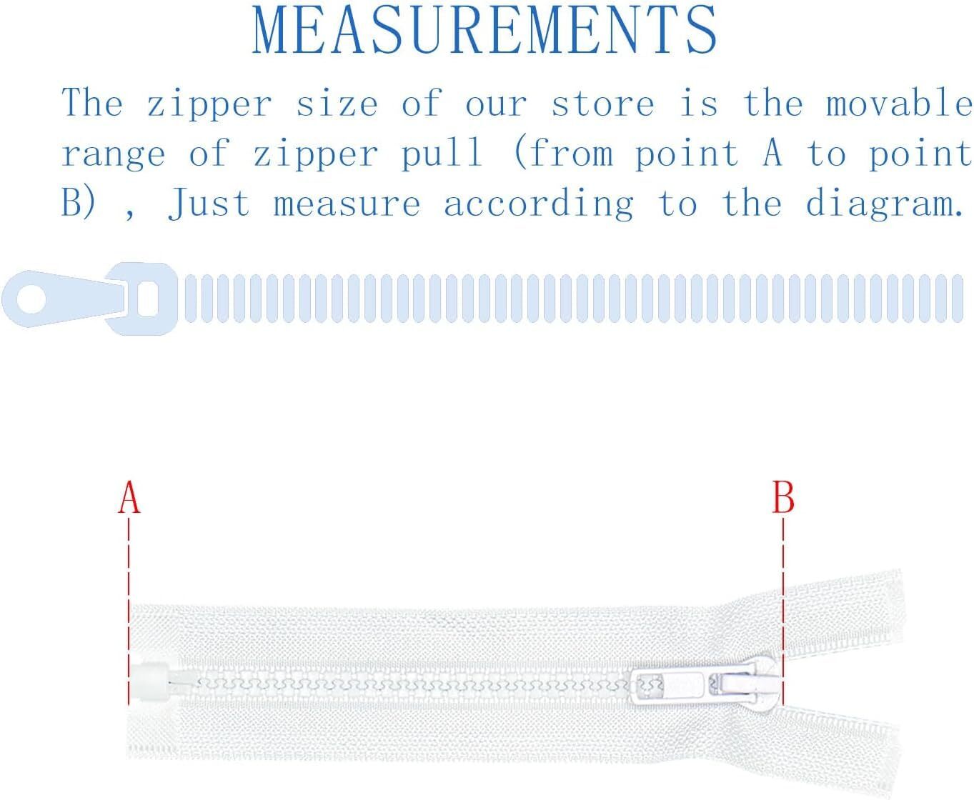 3PCS #5 47 Inch White Separating Jacket Zippers for Sewing Coats Molded Plast...