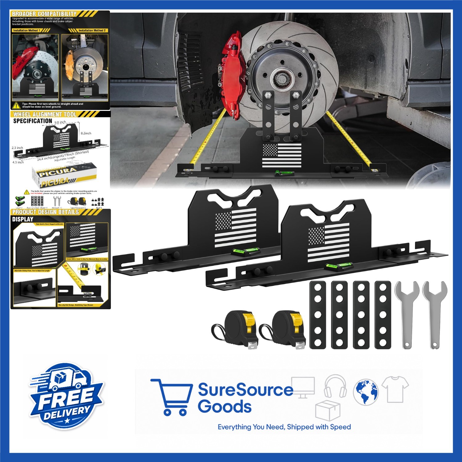 Wheel Alignment Tool Set with 2 Measuring Tapes Compatible with Most Vehicles
