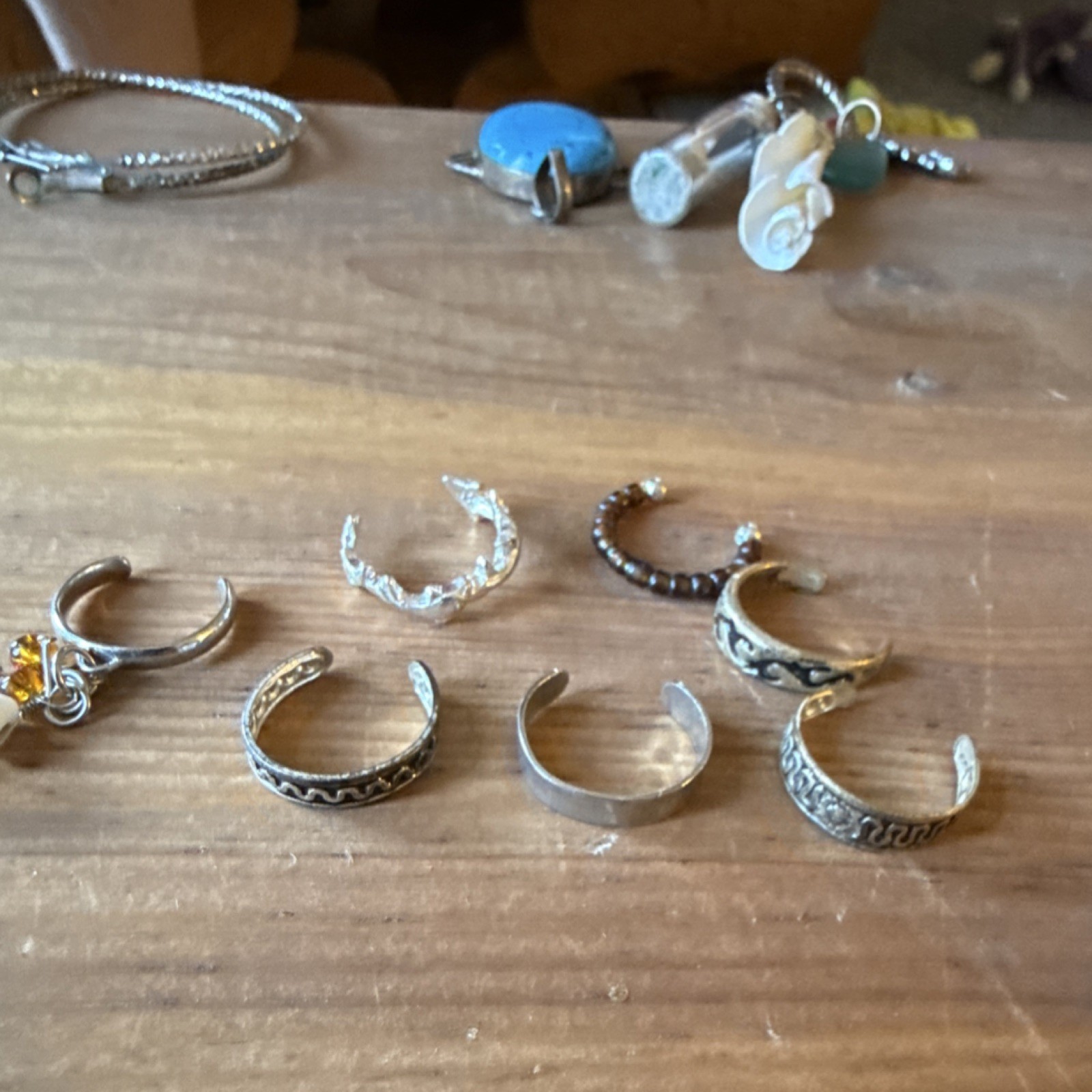 Silver Adjustable Band Toe Ring Lot of 7 Patterned Design Metal No Stone