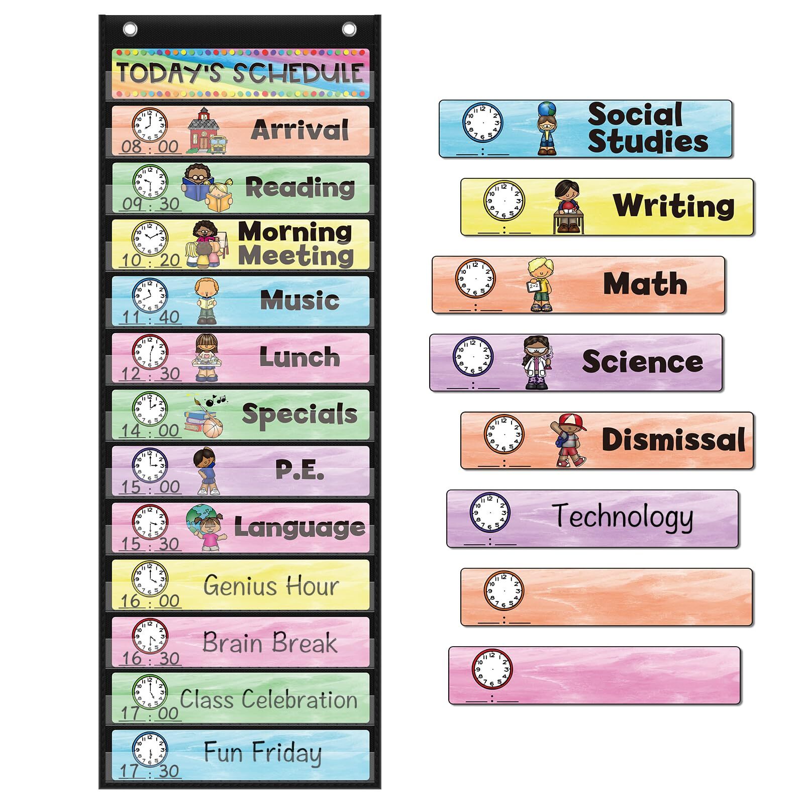 Daily Schedule Pocket Chart 13+1 Pocket with 21 Dry-Erase Cards Classroom Must