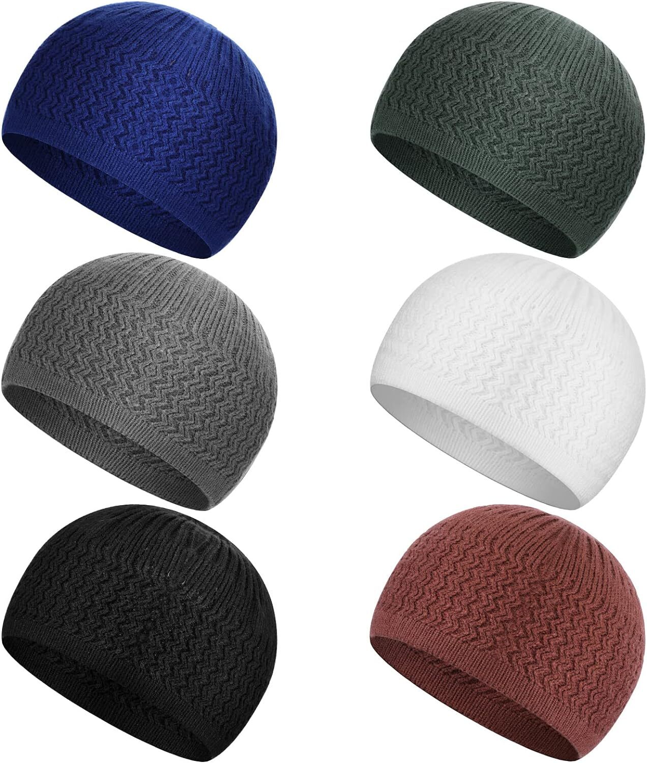 6 Pcs Kufi Hats for Men Knit Cap Breathable Cotton Stretchy Skull Cap...