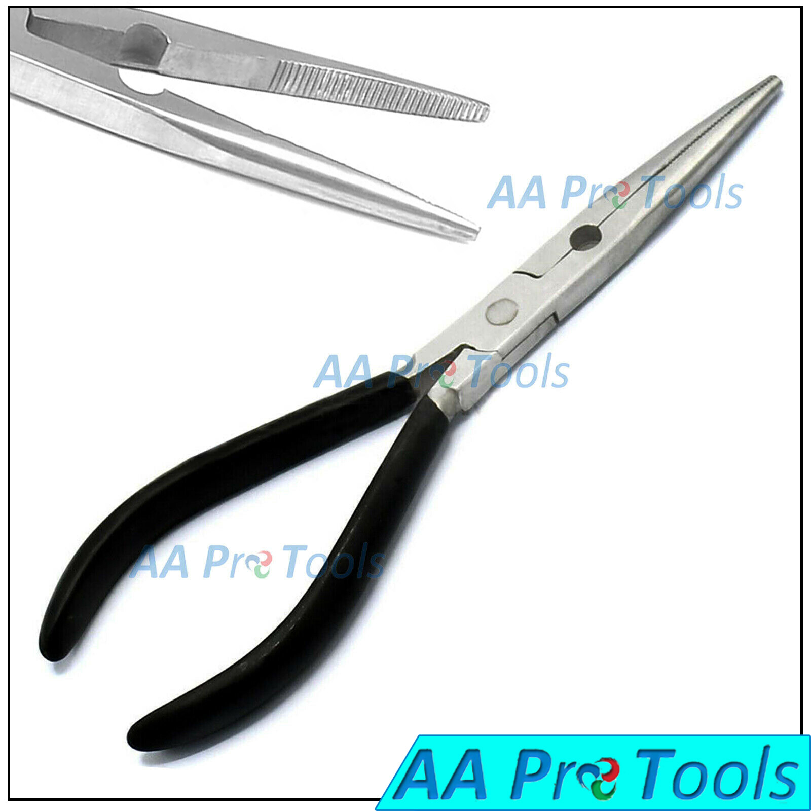 AAPRO 8" Needle Nose Pliers, Fisherman Cutter Black Grip Handle Stainless Steel