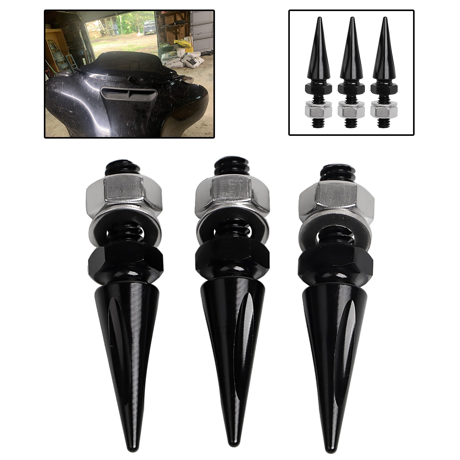 Black CNC Spike Windshield Mounting Bolts For Harley Touring Electra Glide US