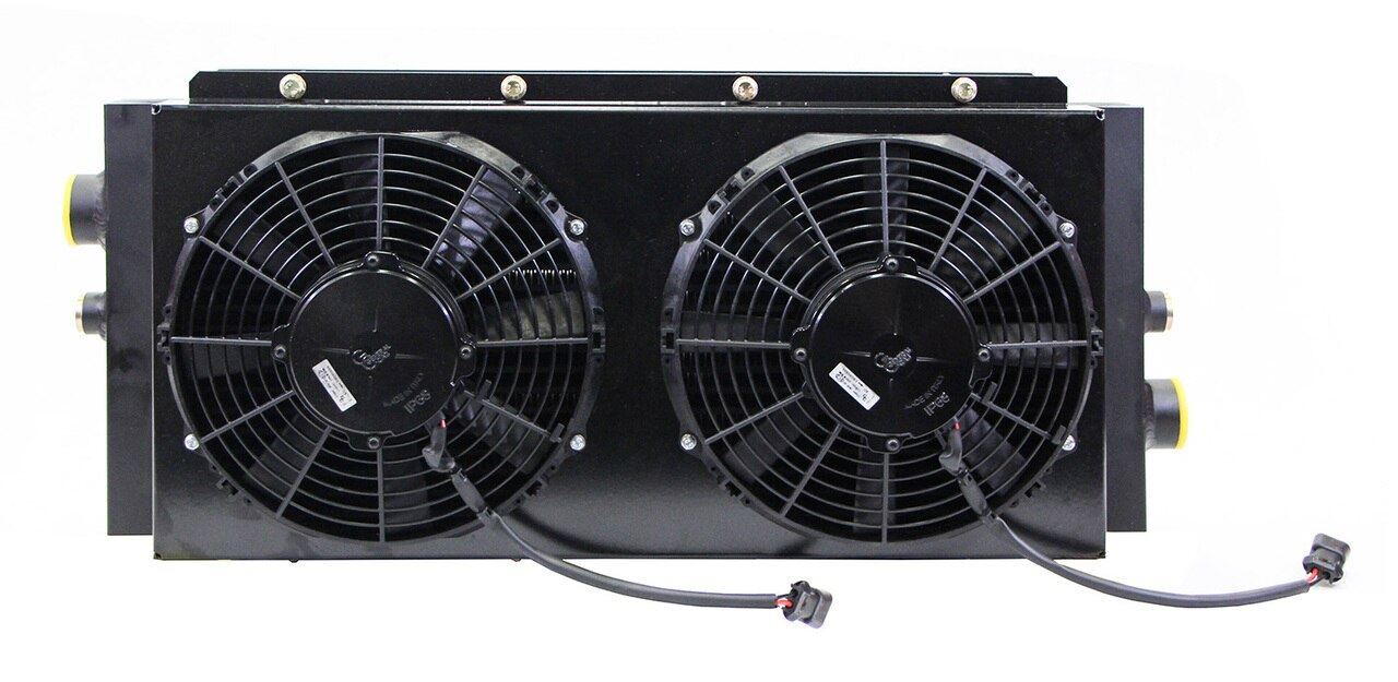Mobile Hydraulic Oil Cooler, 0-80GPM, 30HP, Dual 24V Fans With or Without Bypass
