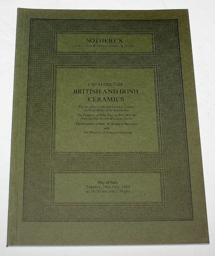 Sothebys Auction Catalogue Catalog British Irish Ceramics London 24 July 1984