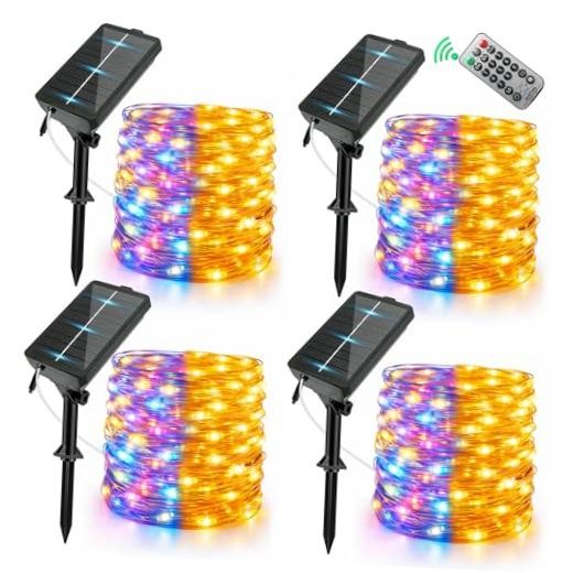 Solar Fairy String Lights Outdoor Remote Total 4 Pack Warm White + Multicolor
