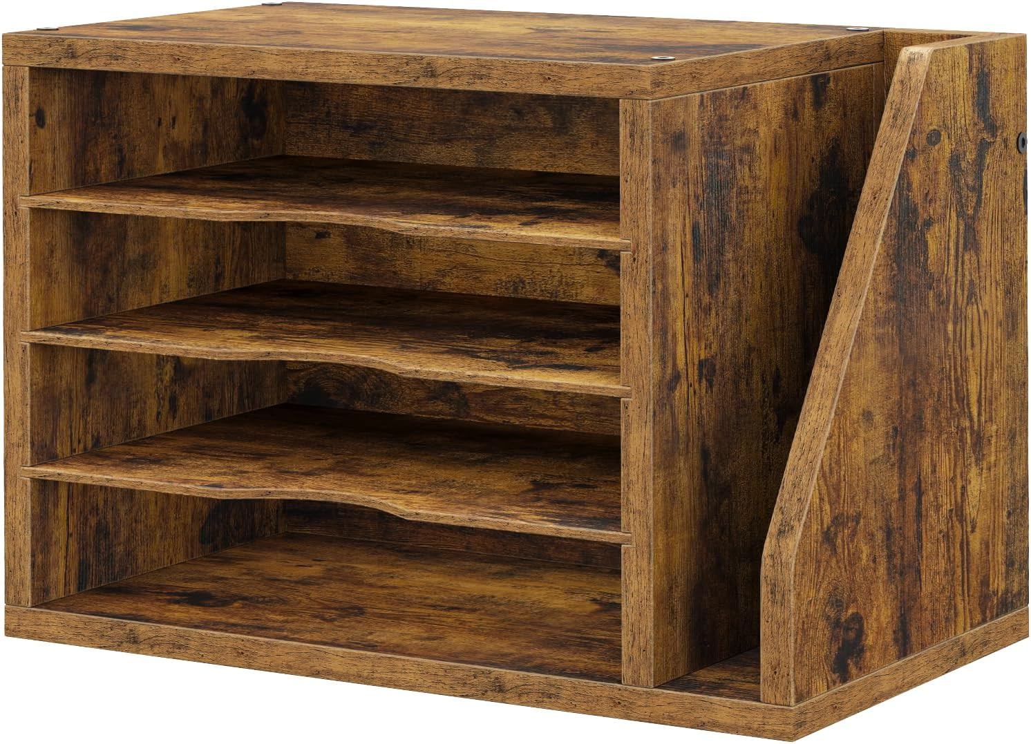 Mail Sorter, File Organizer Desktop, Wood Desk Organizer with 3 Adjustable Shelv