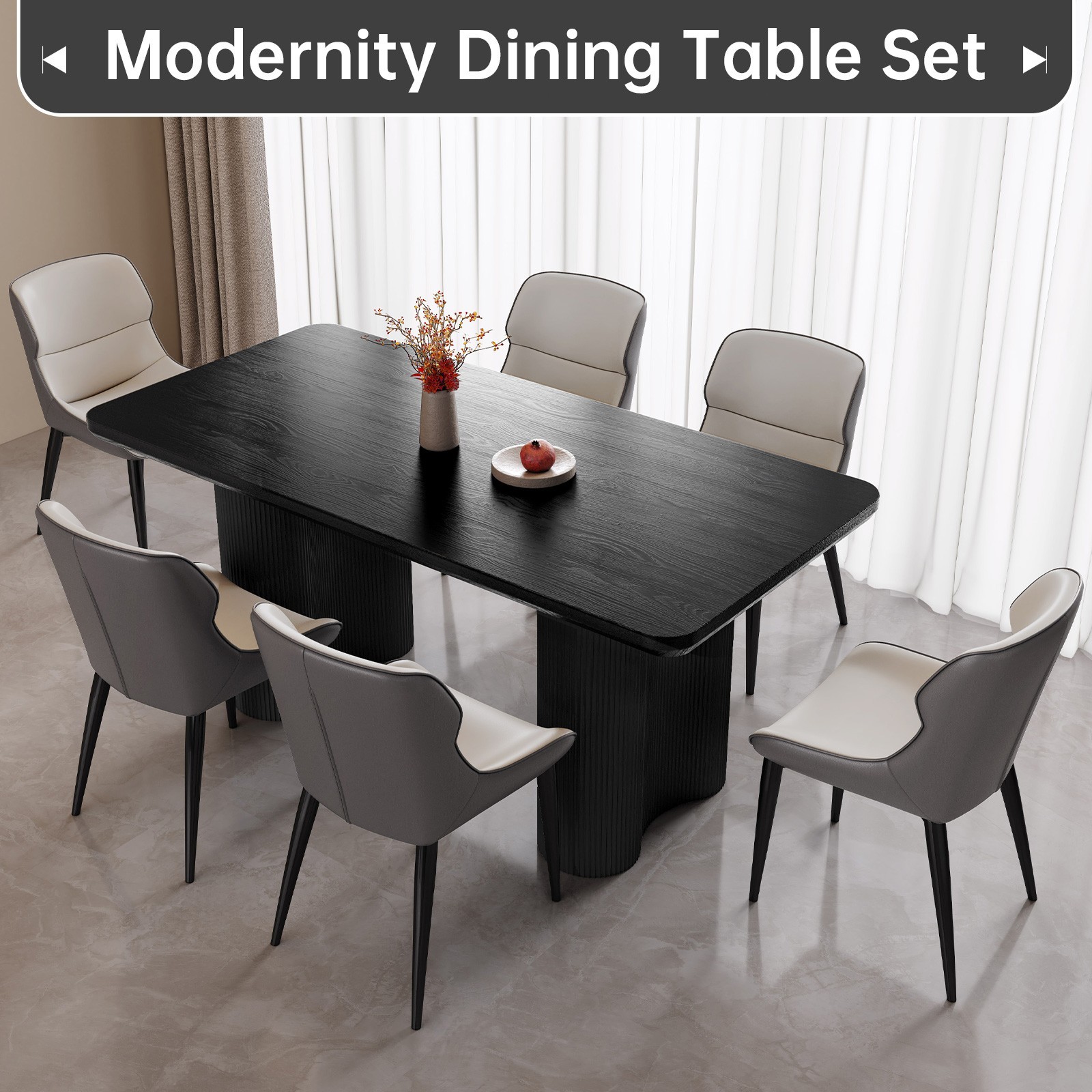 63" Black Dining Table for 4-6 Modern Kitchen Table RectangularDining Room Table