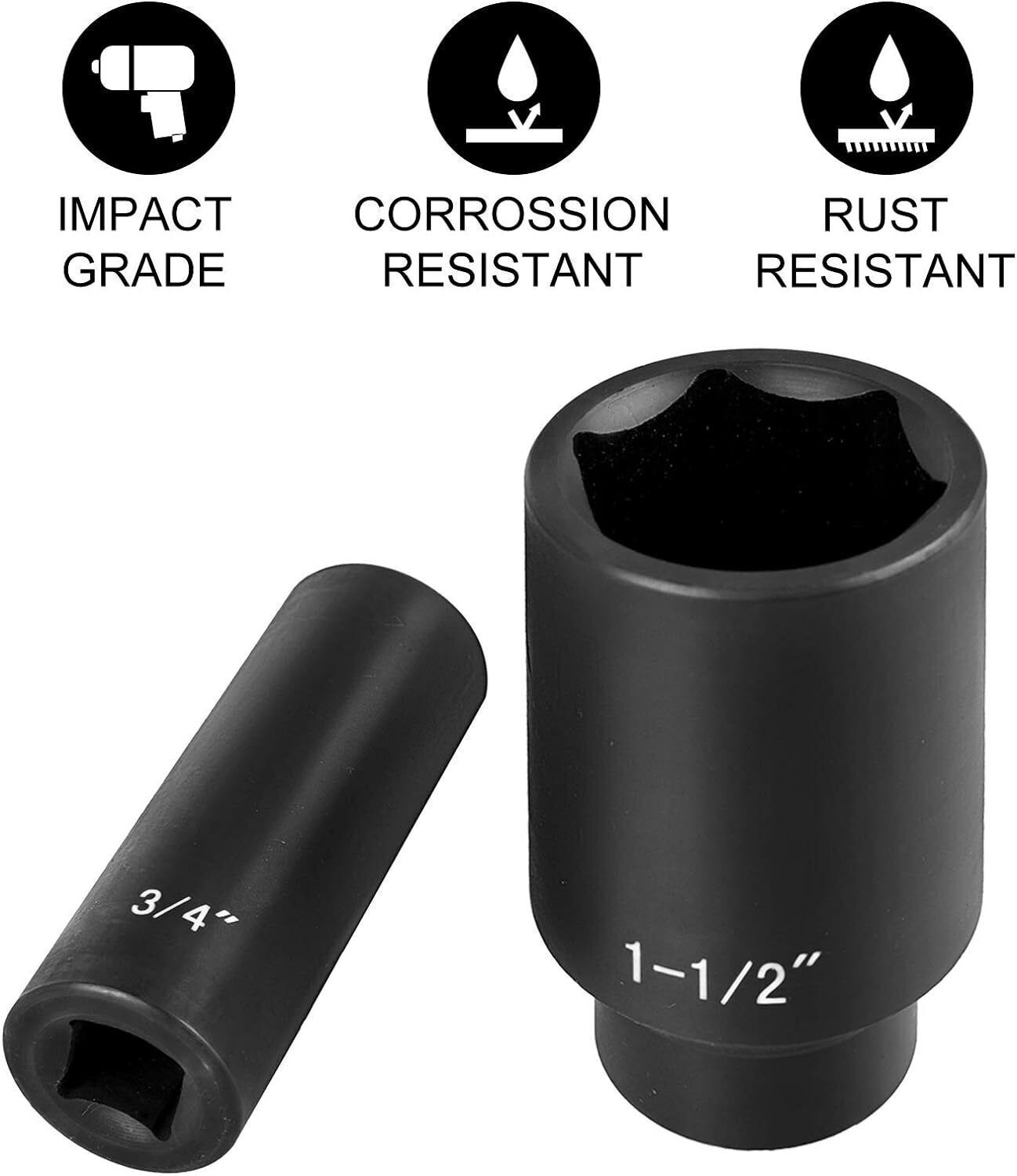Impact Socket Set 1/2 Inches 19 Piece, Deep Socket, 6-Point Sockets, brand new