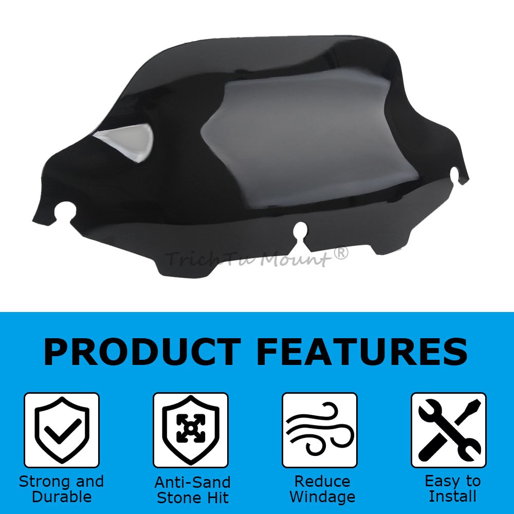 Black 8" Wave Windshield Windscreen For Harley Touring Electra Glide 1996–2013