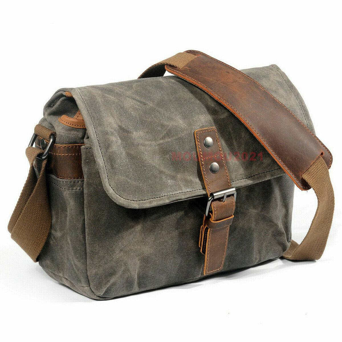 Vintage Waterproof Canvas Leather Trim DSLR SLR Shockproof Camera Messenger Bag