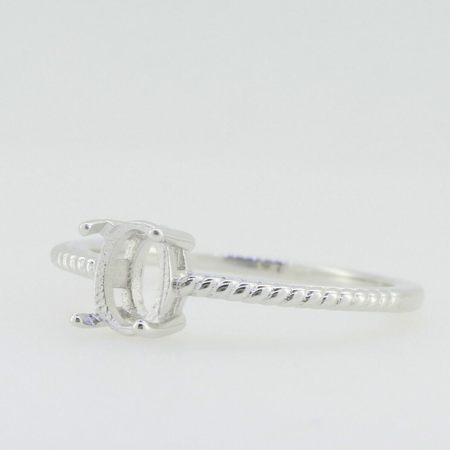 Delicate Sterling Silver Semi Mount Ring Setting OV 7x5mm Solitaire White Topaz