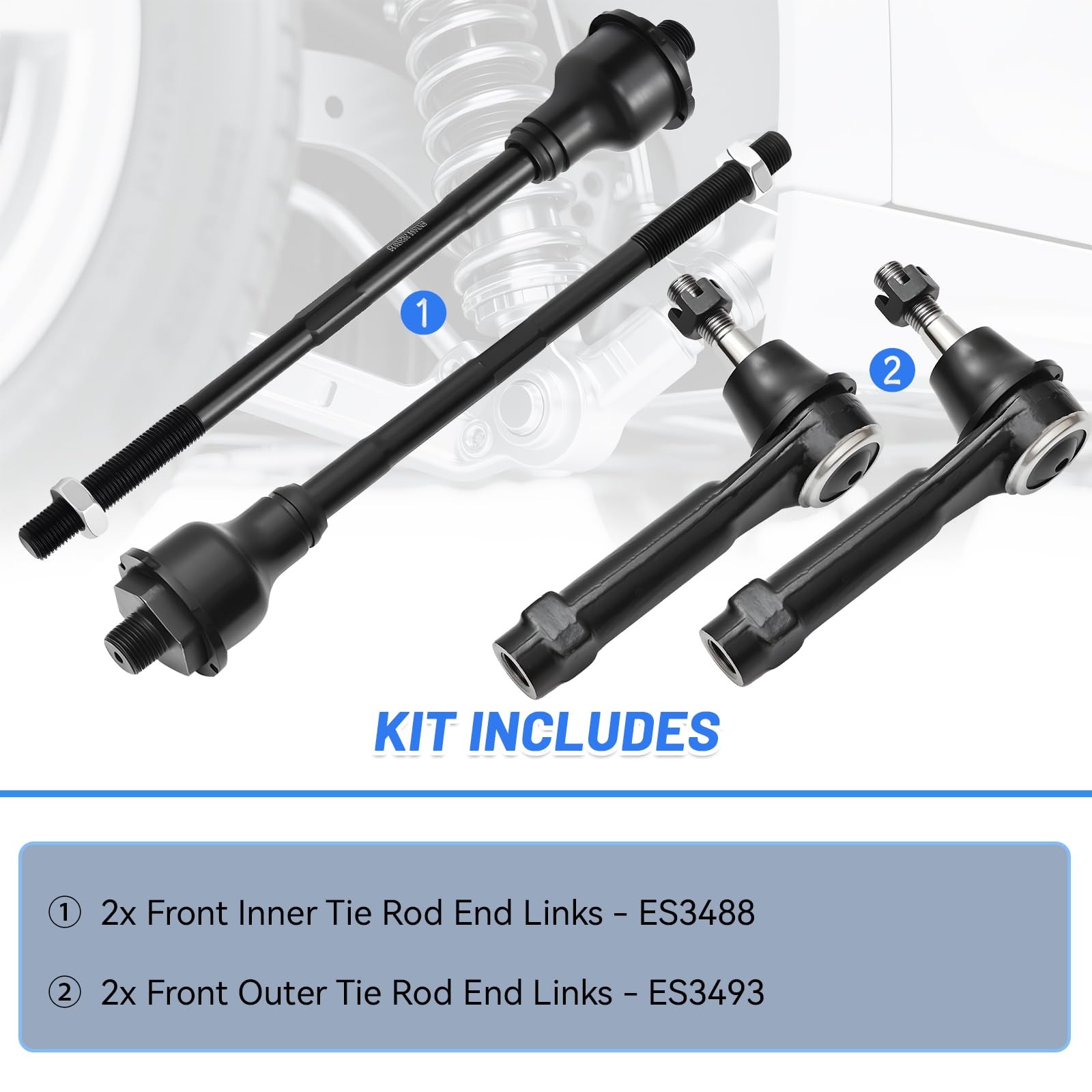 4Pcs Inner and Outer Tie Rod Ends Replacement Compatible with Chevy Silverado