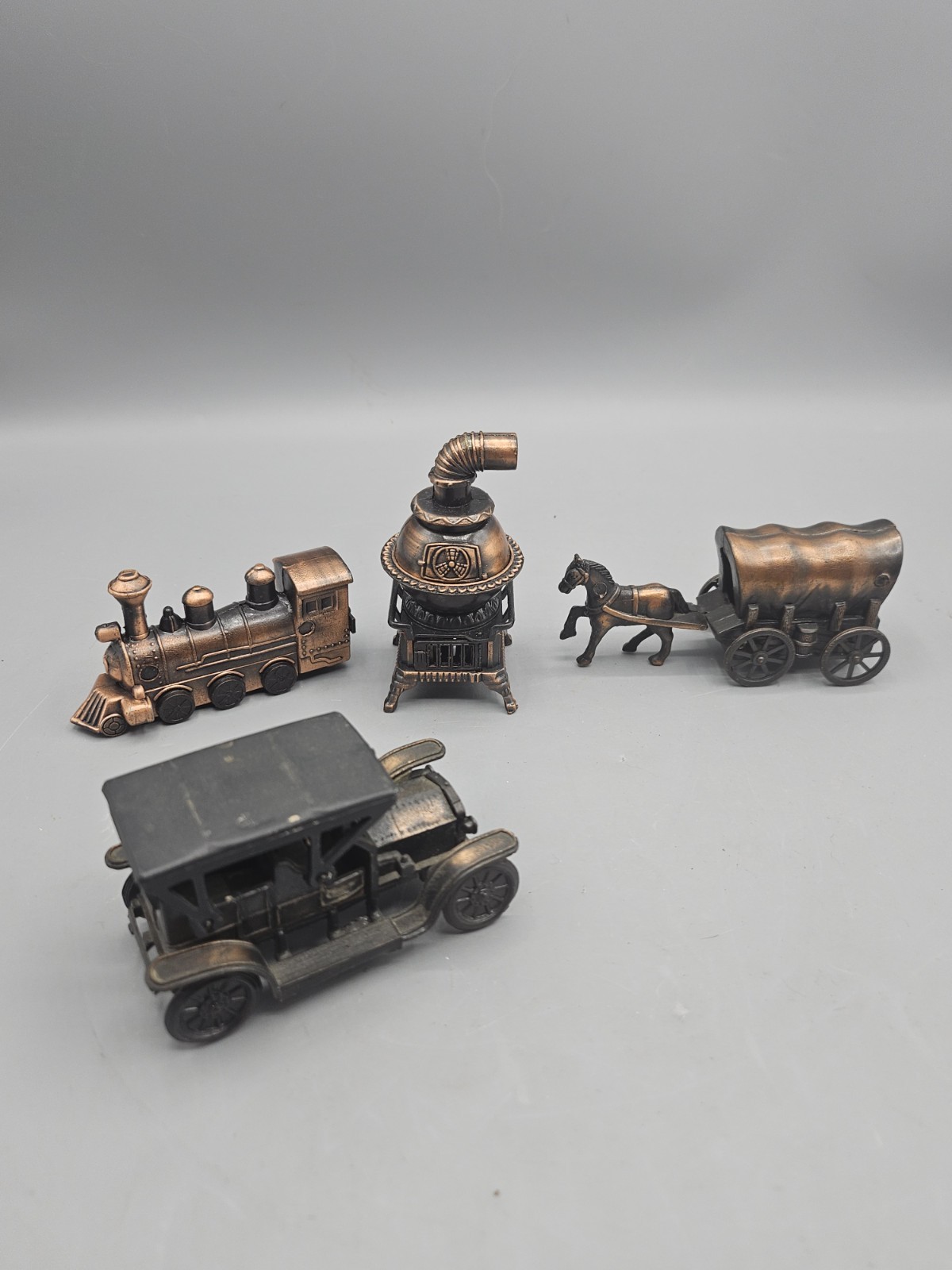 Lot of 11 Vintage Die Cast Metal Pencil Sharpeners - Car - Train - Horse Wagon