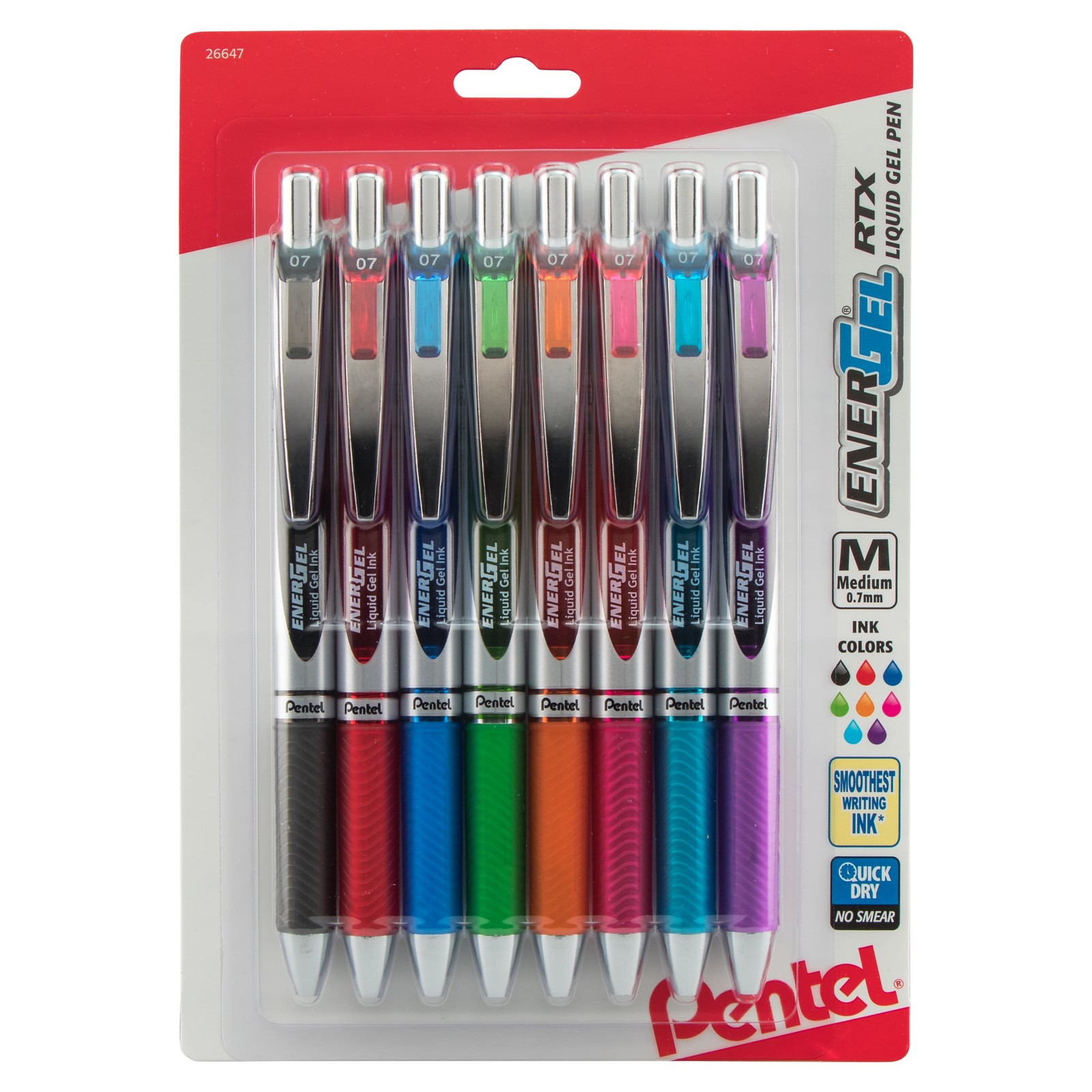 EnerGel RTX Retractable Liquid Gel Pen 0.7mm Metal Tip Medium Line Assorted Ink