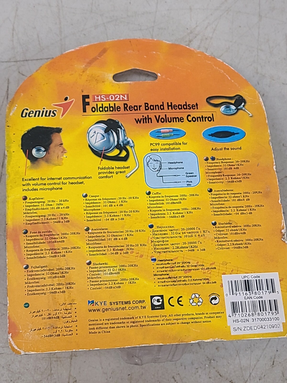 Genius Foldable Rear Band Headset w/Volume Control. HS-02N