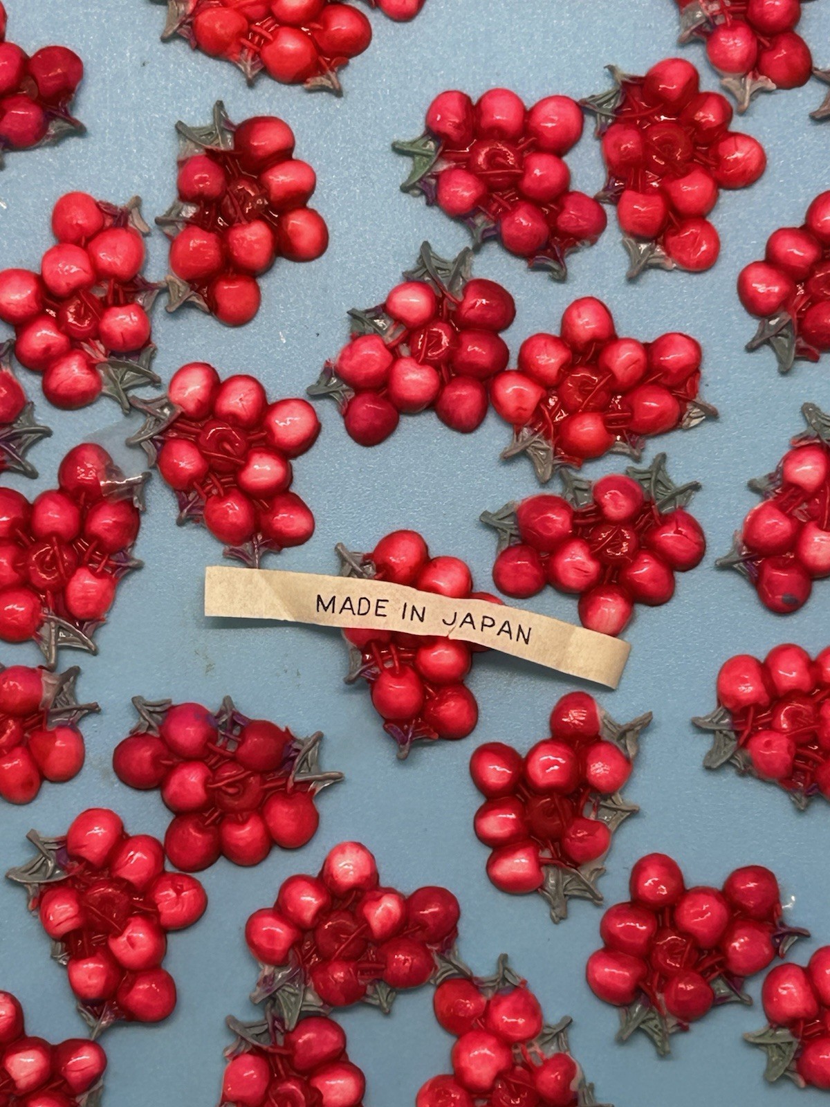 Lot 25 Vintage Japan Red Berry Picks Plastic Celluloid Cherries Craft  Decor