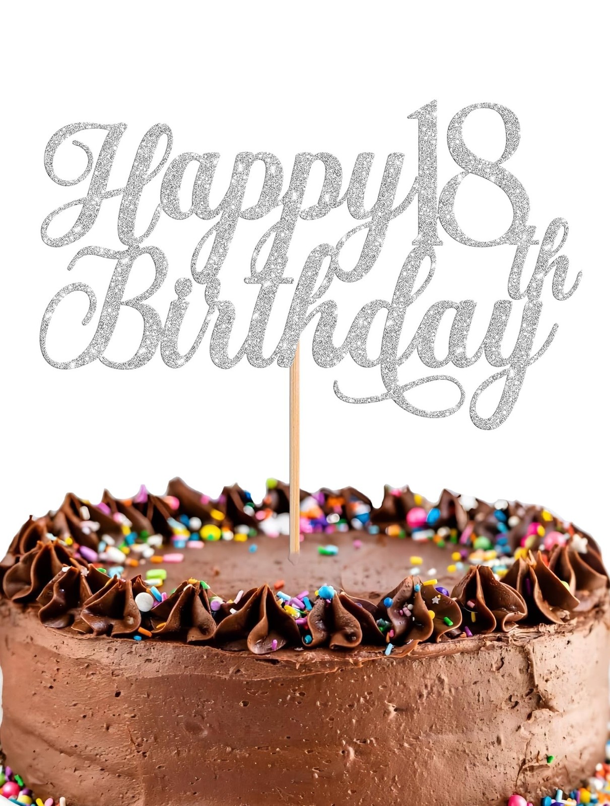 Happy 18th Birthday Cake Topper - Glitter Silver 18th Birthday Cake Decoratio...
