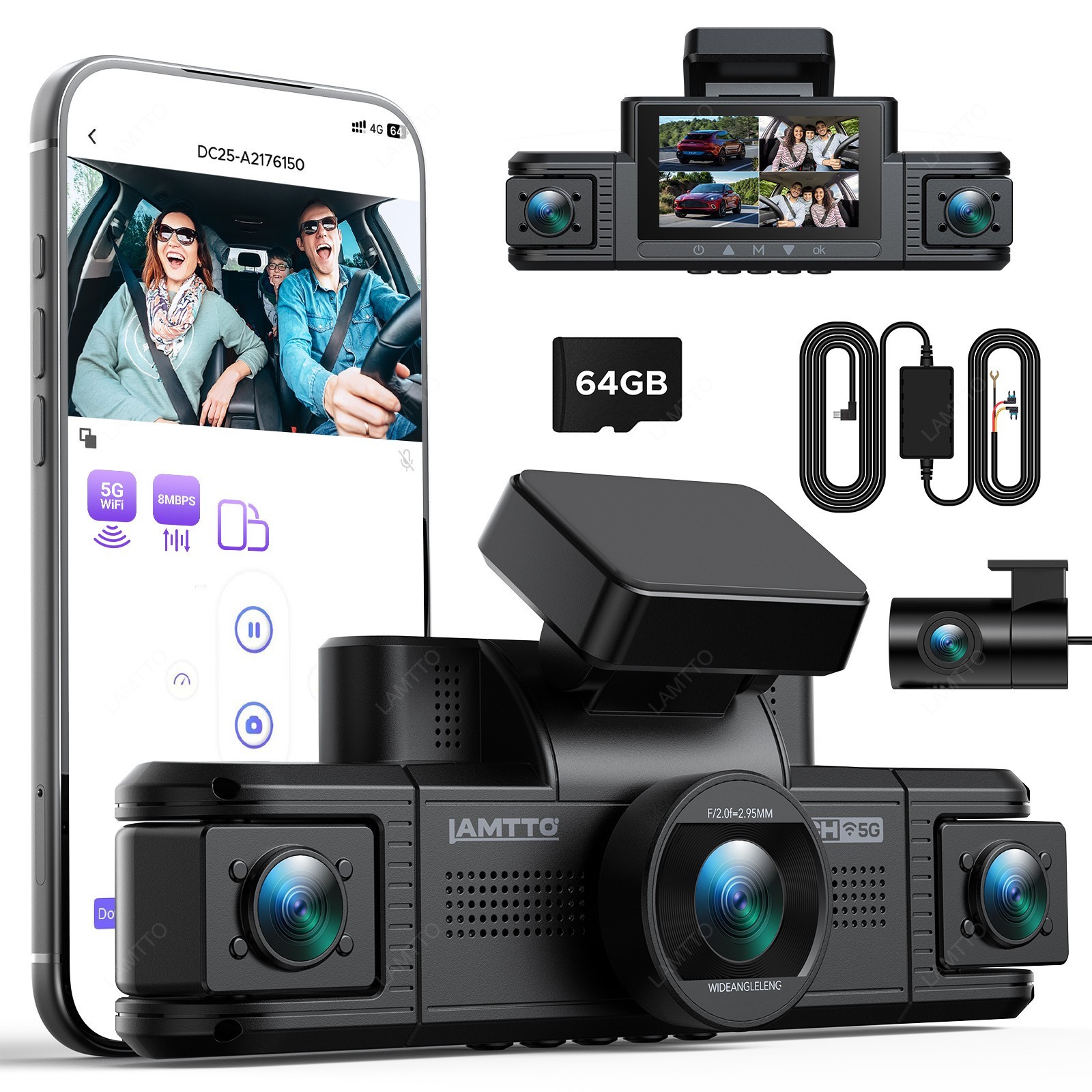 360° 4 Channel WiFi 1080P Car Dash Cam Front and Rear Inside Left Right Camera