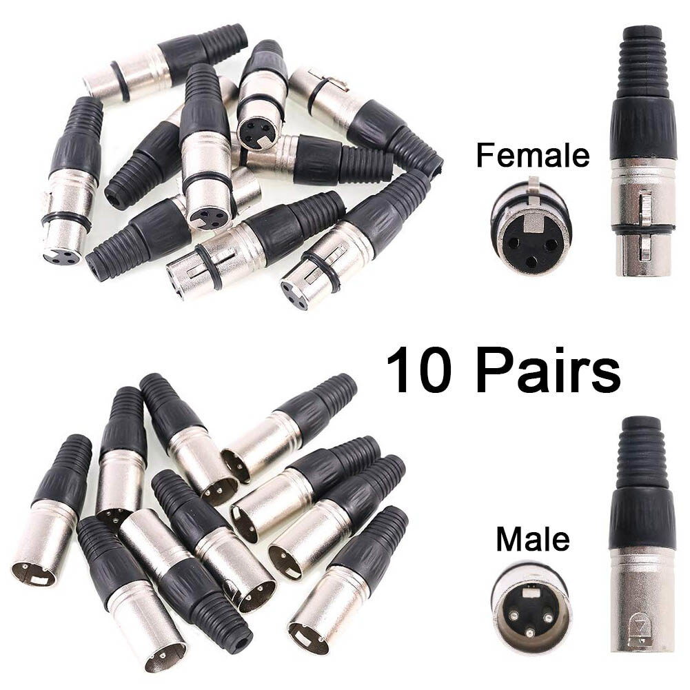 10-Pairs XLR 3Pin Female MIC Jack Plug Audio Microphone Cable Connector Adapter