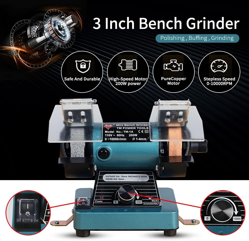 Mini Bench Grinder with Variable Speed for Polishing, Buffing, and Jewelry ...