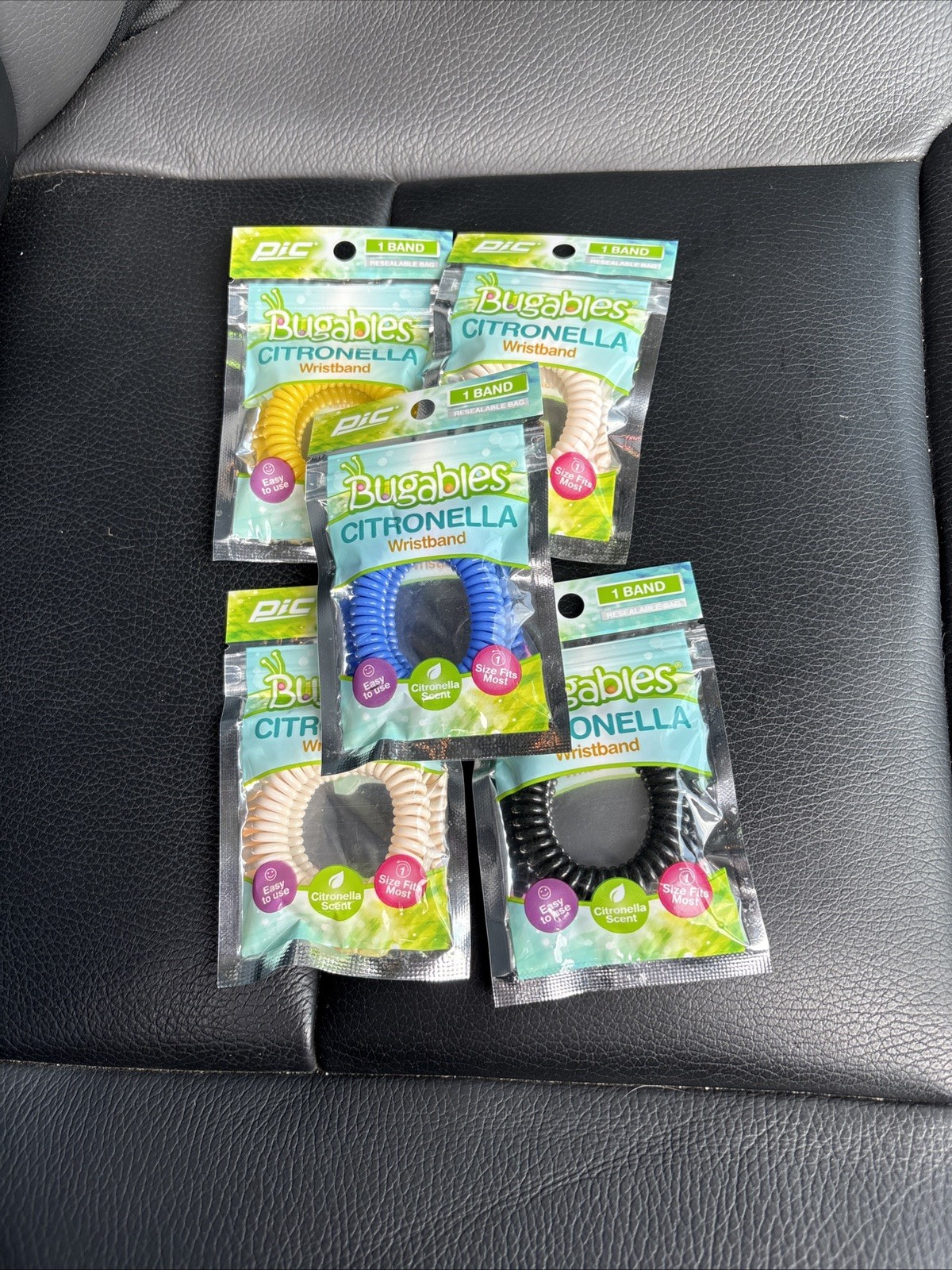 5x Pic Bugables Citronella Wristband Assort Color Bands Mosquito Repellent