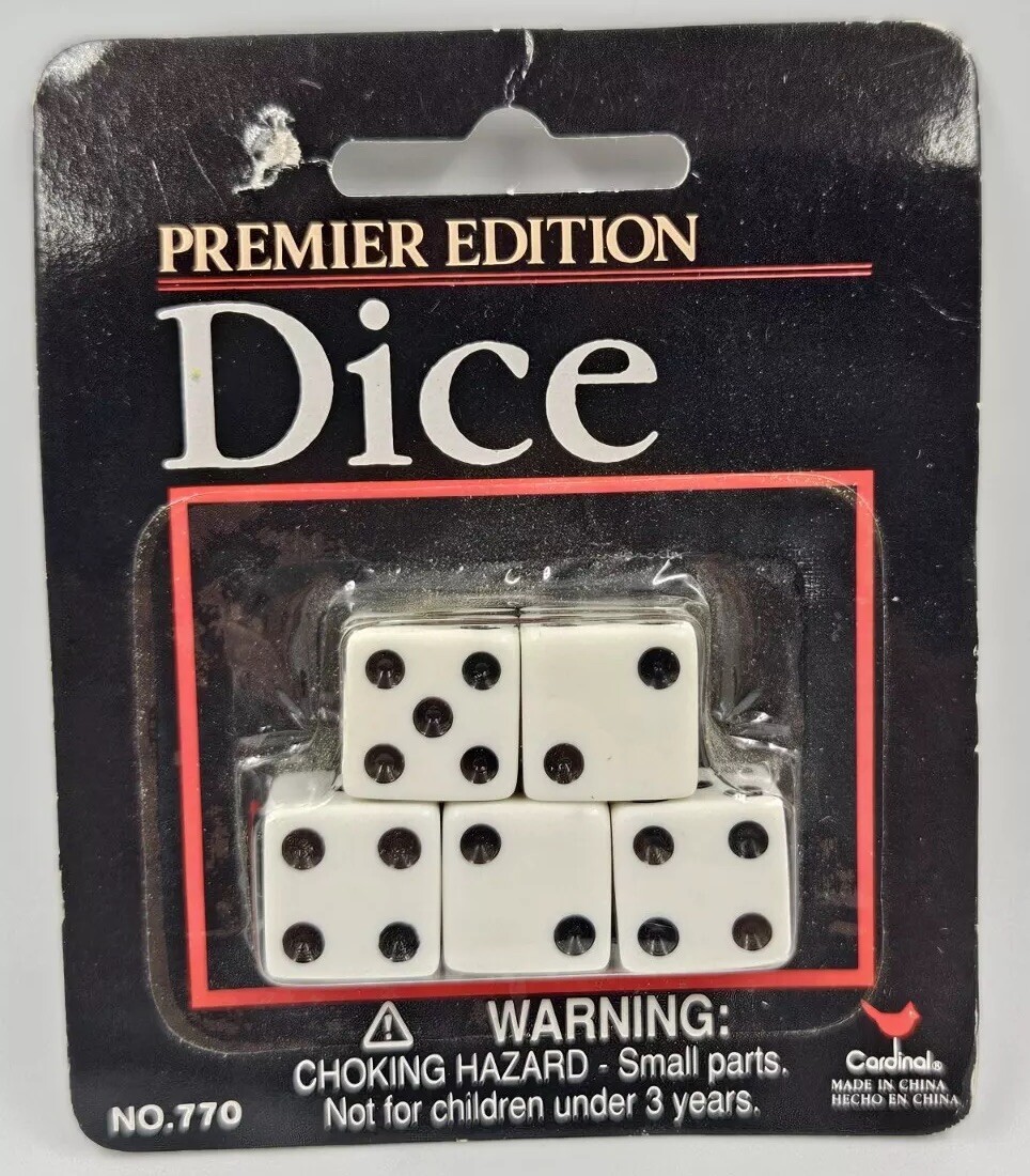 New In Package Cardinal Premier Edition White Black Dice No. 770 Package of 5