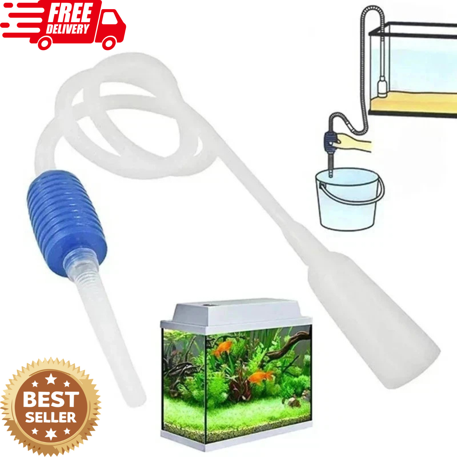 Aquarium Tank Vacuum Siphon Gravel Cleaner Pump Water Change Safe for Fish
