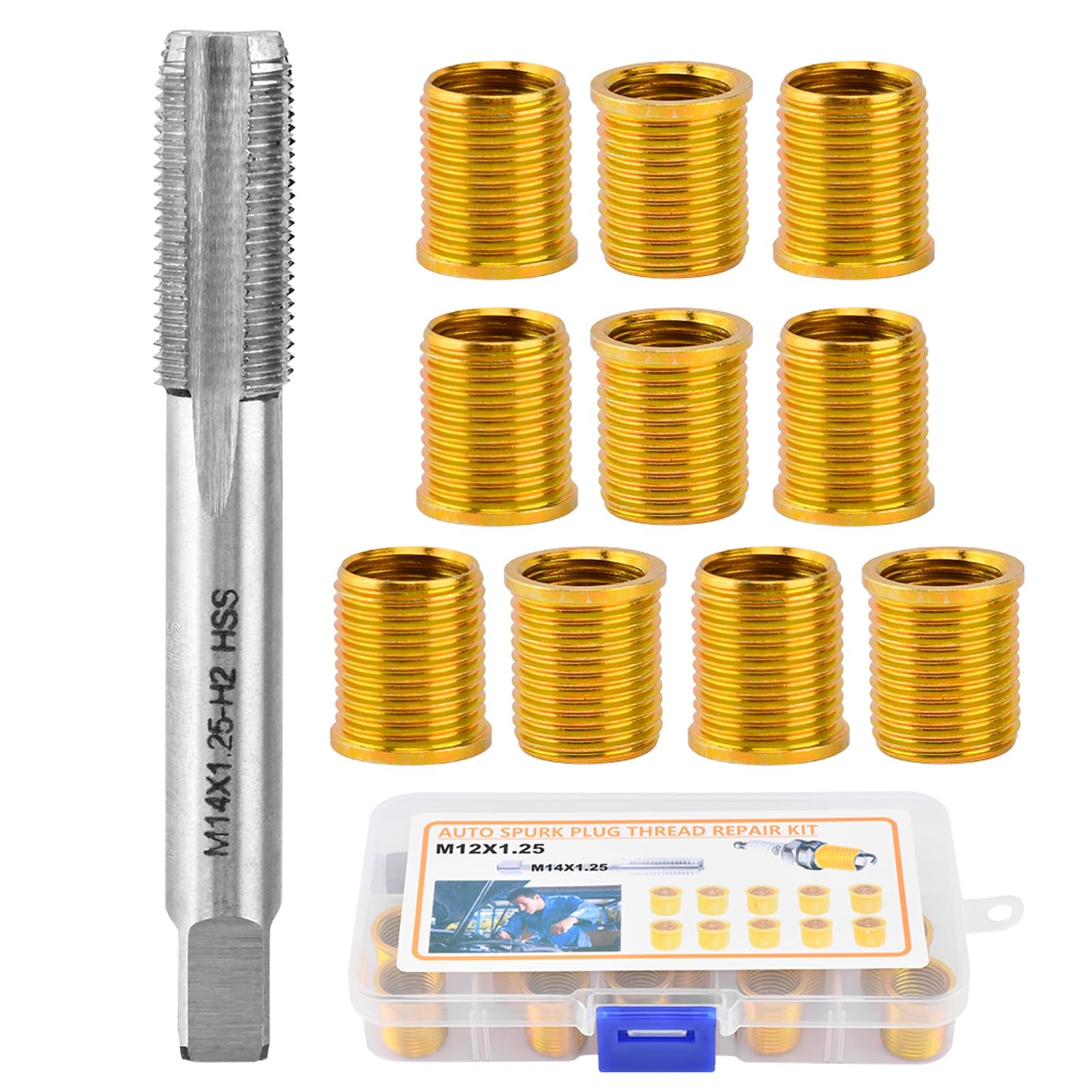 Spark Plug Thread Repair Kit, M12x1.25 | 10Piece Inserts & Tap Kit for Engine...