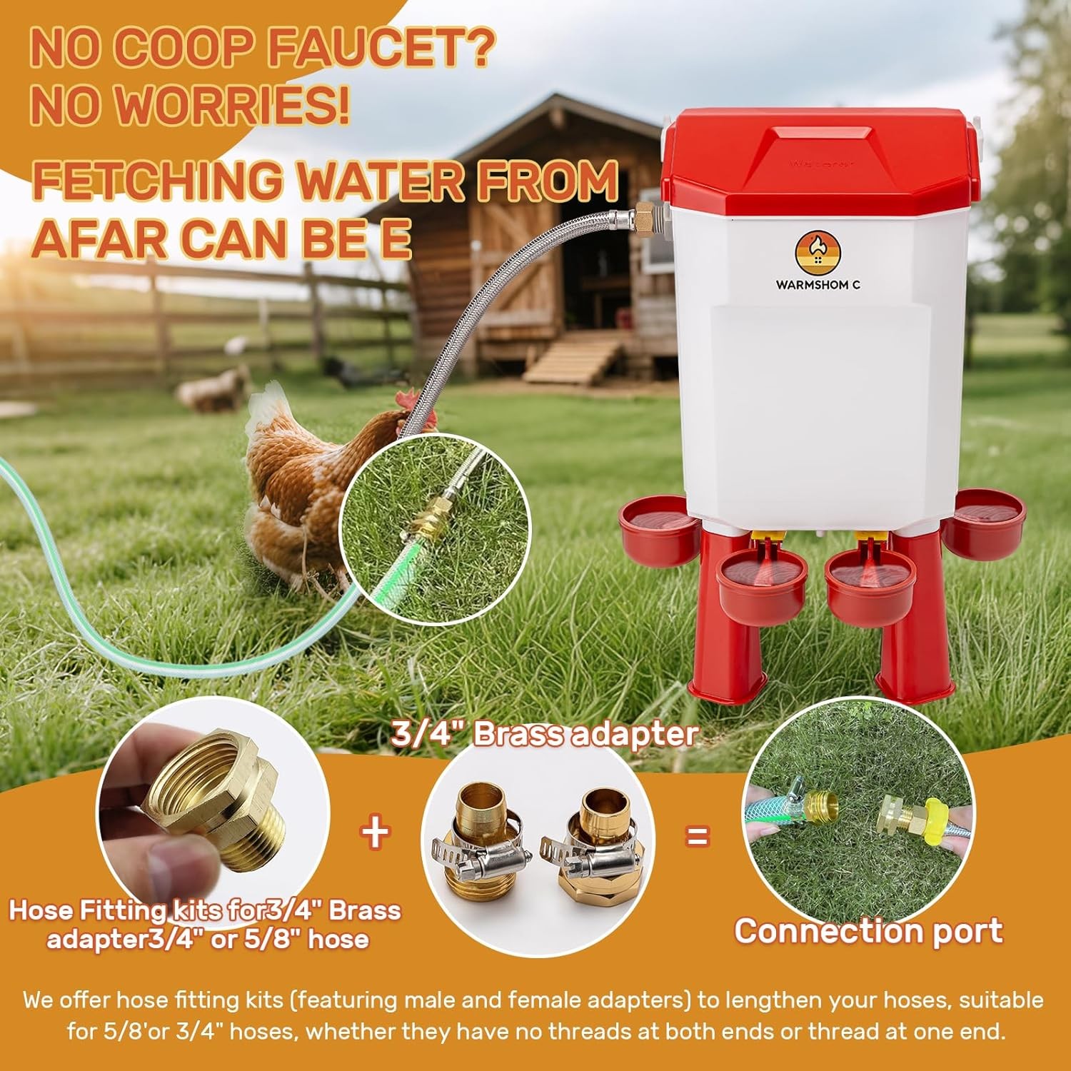 Automatic Chicken Waterer,Float-Controlled Large Watering System with Stainless
