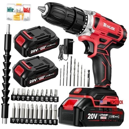 20V Cordless Drill Set,Electric Power Drill Cordless,Power Drill Red-double