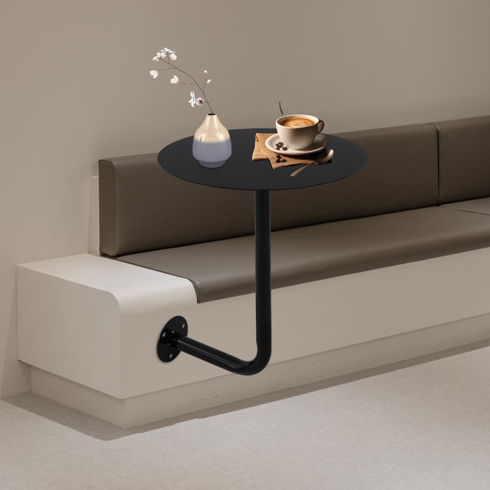 Wall Mounted Bar Table Modern Round Coffee Table Drinks/Snacks Storage Balcony